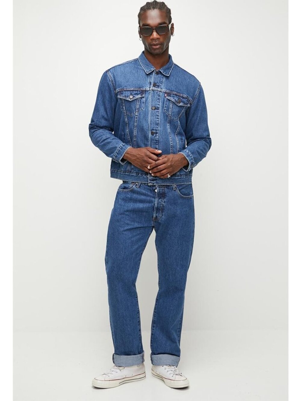 Thunder Trucker Jacket Size Large Blue 100% Cotton Button Front Chest Pockets